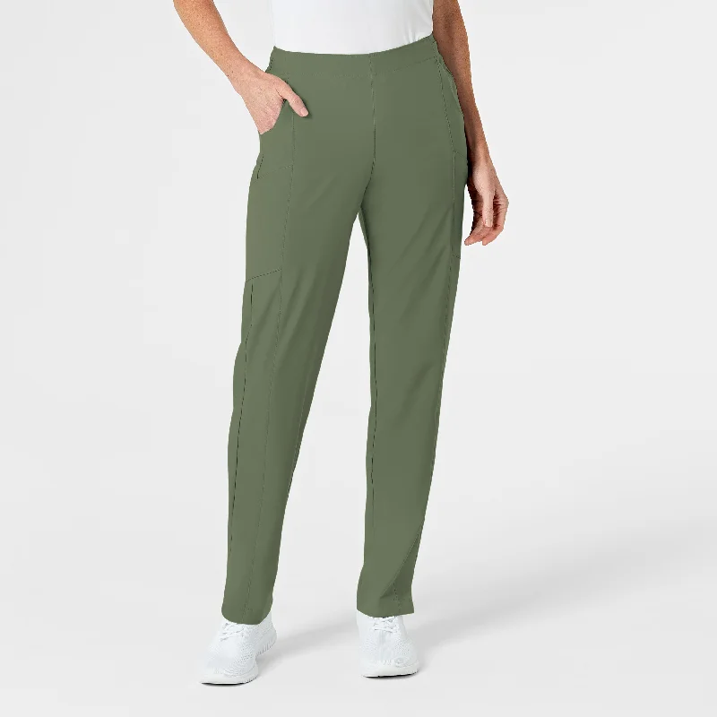 W123 Women's Flat Front Cargo Scrub Pant - Olive